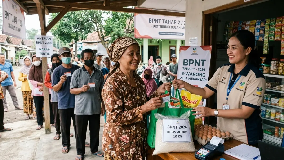 Ilustrasi penyaluran bansos BPNT. (Foto: Gemini AI)