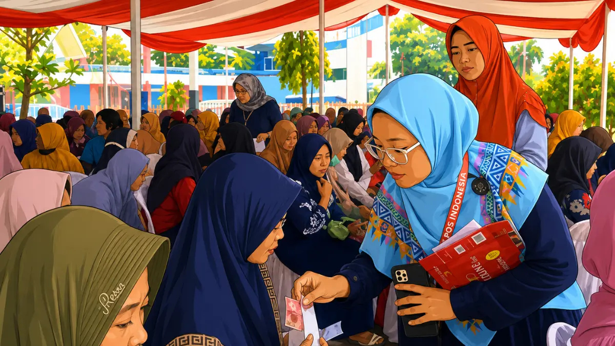 Ilustrasi penyaluran bansos. (Foto: YouTube Pos Indonesia/Diolah oleh AI)