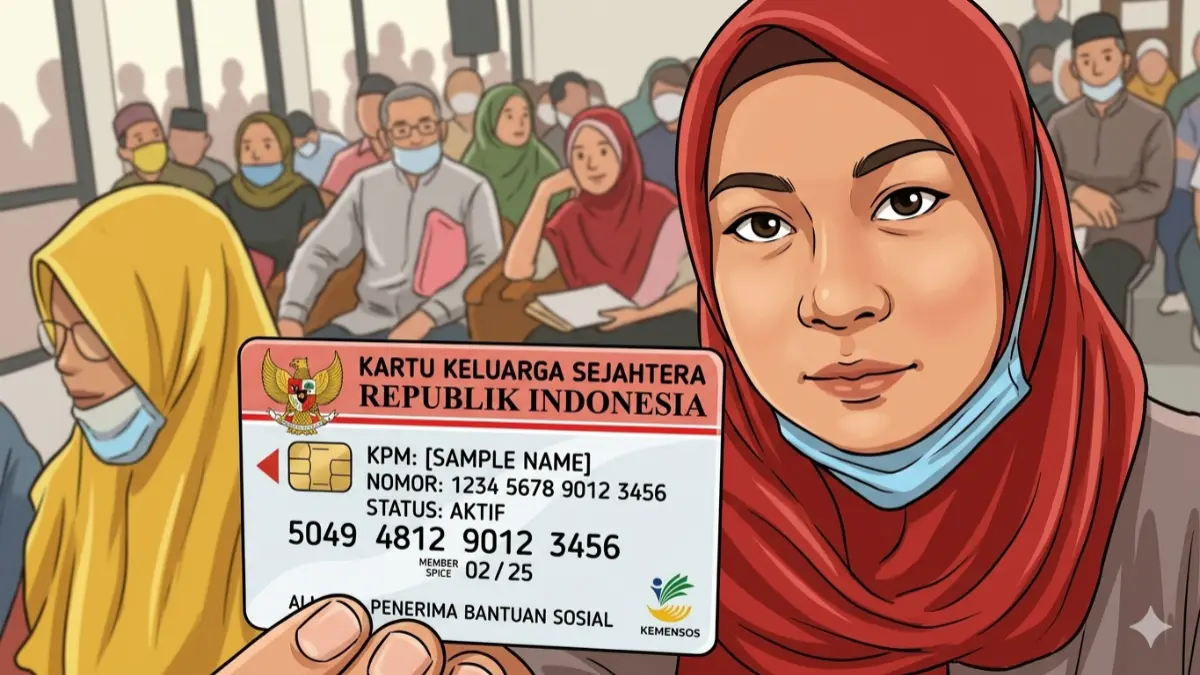 Ilustrasi KPM bansos yang memegang kartu KKS. (Foto:  dinsos.jakarta.go.id/Diolah dengan Gemini AI)