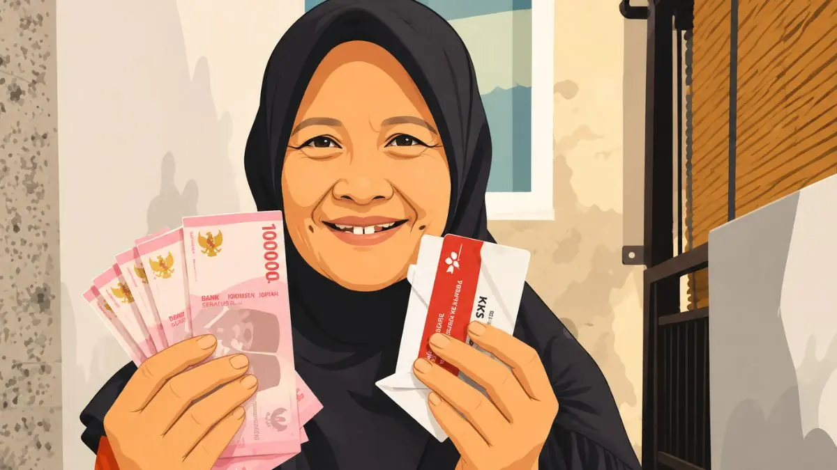 Ilustrasi KPM memegang dana bansos BPNT tahap 2. (Foto: Instagram @kemensosri/diolah oleh Gemini AI)