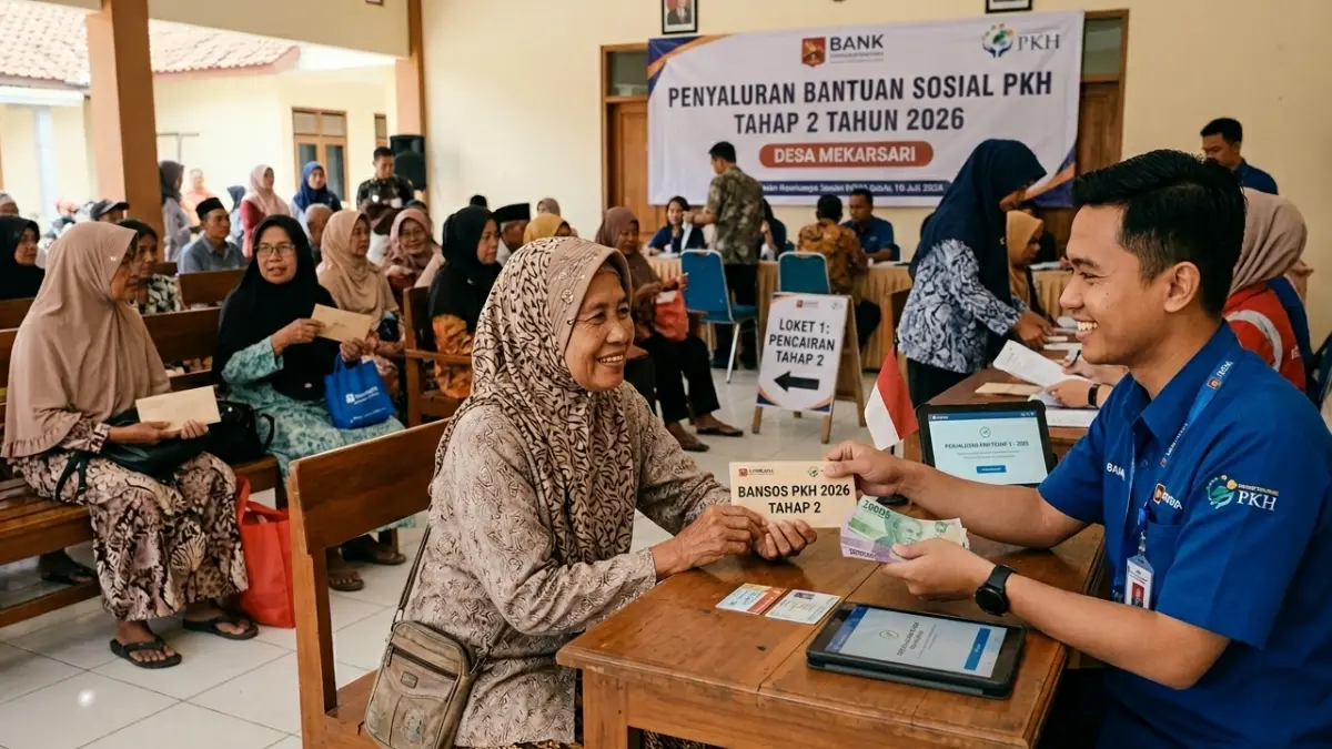 Ilustrasi penyaluran bansos PKH tahap 2 tahun 2026. (Foto: Gemini AI)
