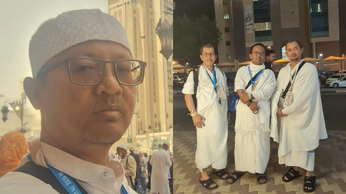 Ketua Yayasan Darul Ulum Parung sekaligus Pengurus Inti FK KBIHU Kabupaten Bogor, Ikbal Farisi atau yang akrab disapa Bang Boy (kiri) saat bersama jamaah haji lainnya di tanah suci. 