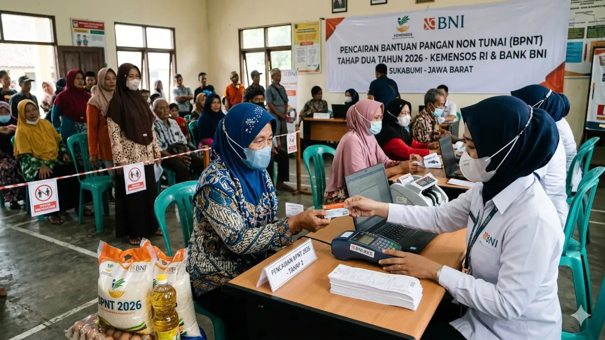 Ilustrasi pencairan bansos BPNT tahap dua tahun 2026. (Foto: Gemini AI)