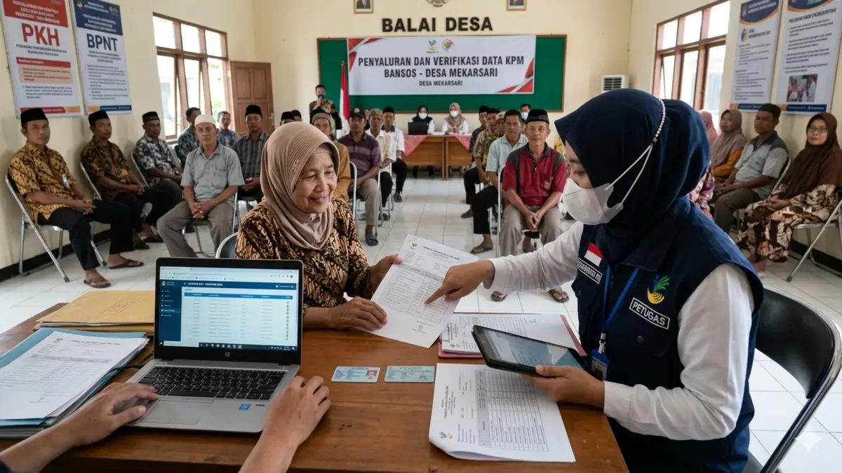 Ilustrasi pengecekan desil KPM bansos. (Foto: Gemini AI)