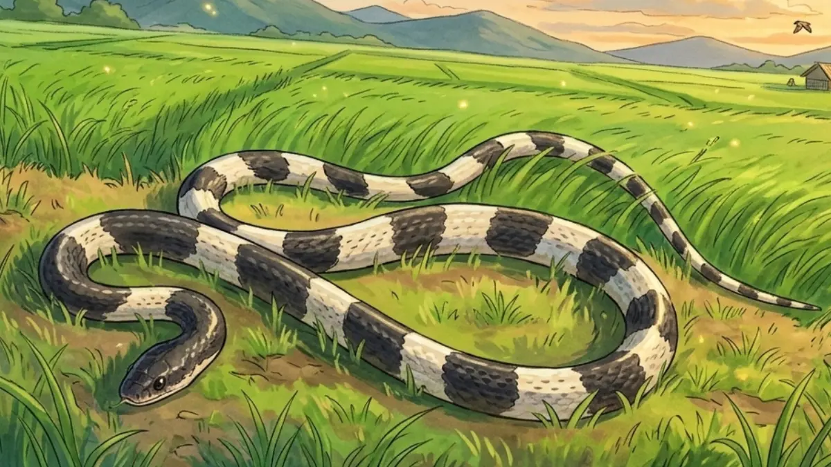 Ilustrasi: Ular di pinggir sawah. (Diolah dengan AI)