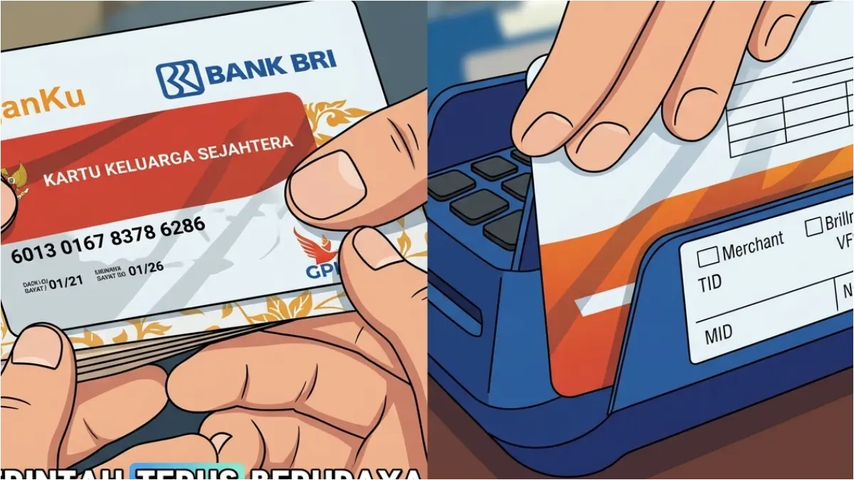 Ilustrasi penyaluran bansos melalui KKS Bank BRI. (Foto: YouTube Kemensos RI/diolah oleh Gemini AI)
