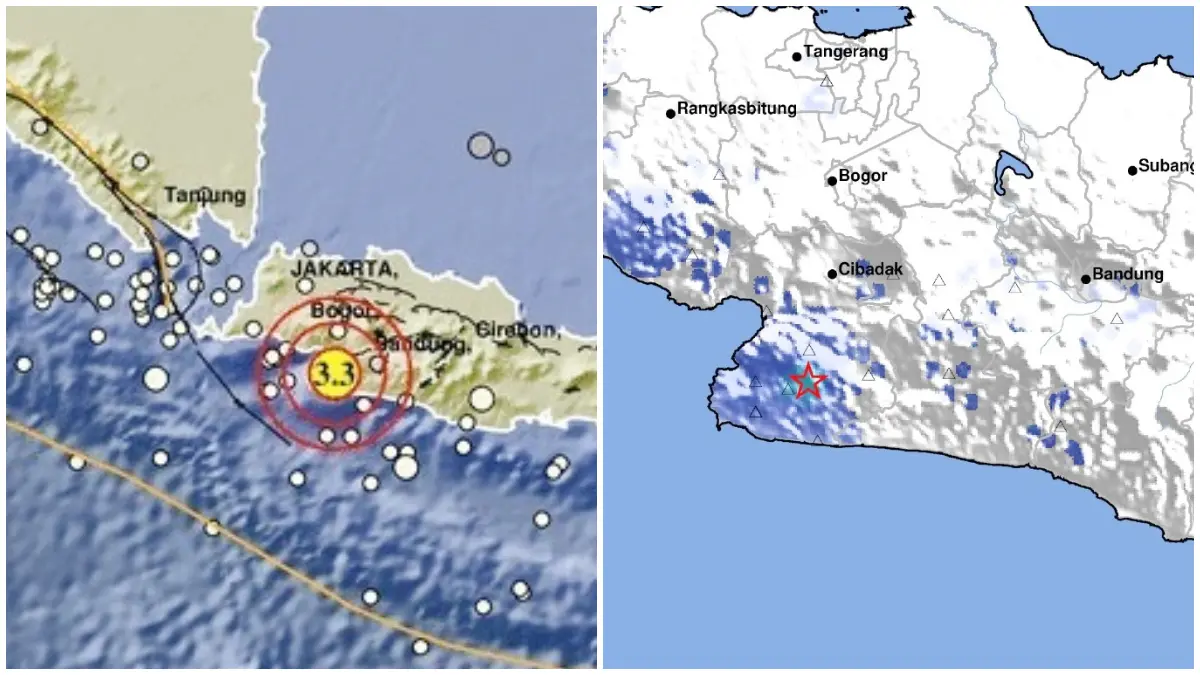 Peta lokasi gempa bumi tektonik magnitudo 3,3 yang mengguncang Kabupaten Sukabumi.