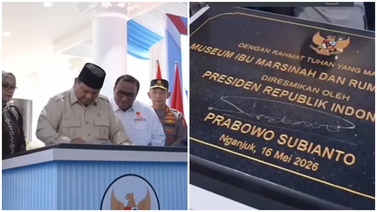 Presiden Prabowo Subianto saat meresmikan Museum Ibu Marsinah dan Rumah Singgah di Kabupaten Nganjuk, Jawa Timur.