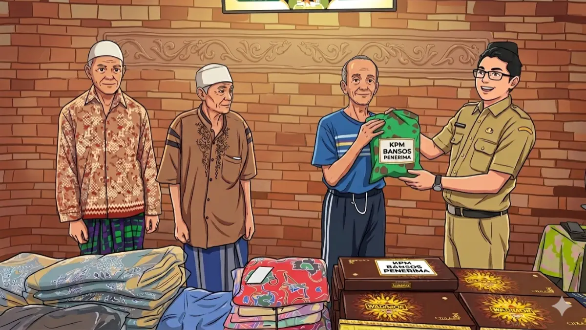 Ilustrasi penyaluran bansos BPNT kepada KPM.&nbsp;Foto: dinsos.jatimprov.go.id/Diolah dengan Gemini AI
