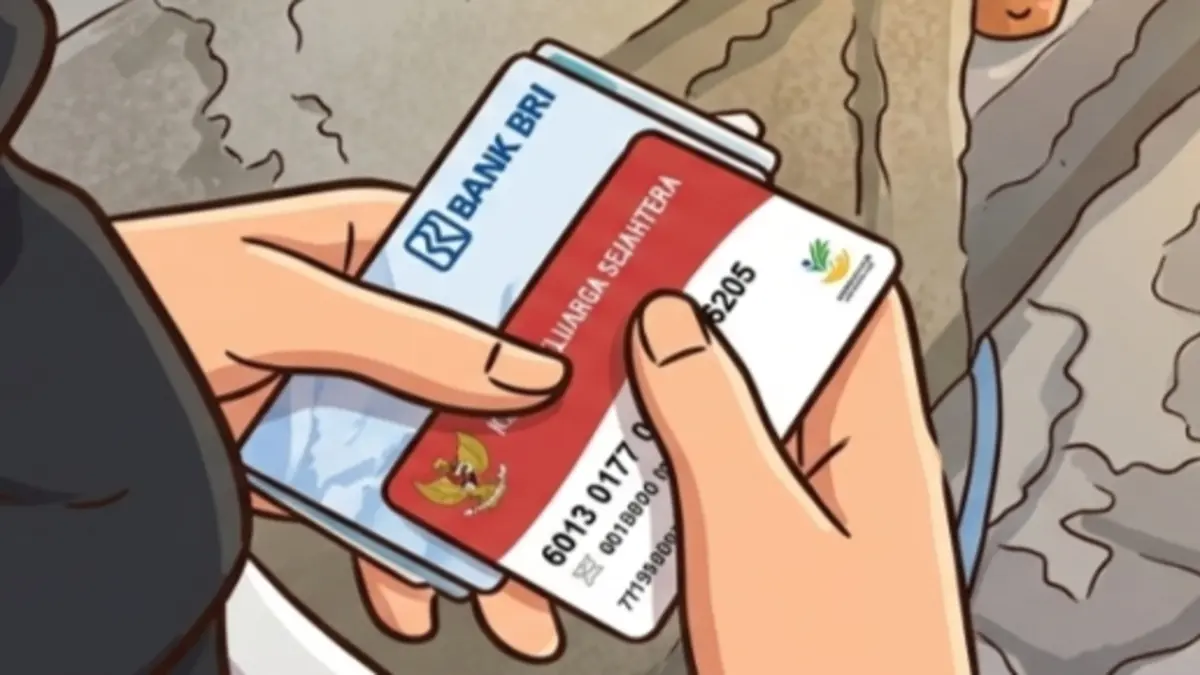 Ilustrasi kartu KKS pencairan bansos KPM. (Foto: YouTube Kemensos RI/diolah oleh Gemini AI)