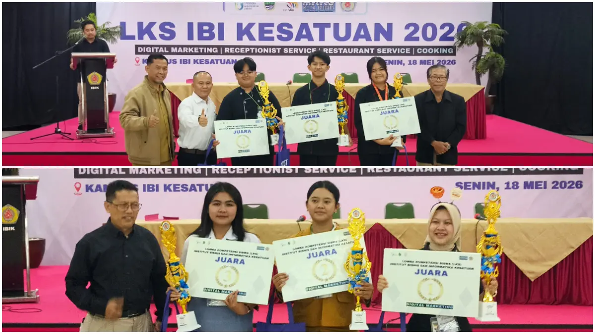 Pemberian penghargaan kepada para pemenang LKS SMK tingkat Kota Bogor 2026 usai kompetisi di Kampus IBI Kesatuan. (Fikri/Radar Bogor)