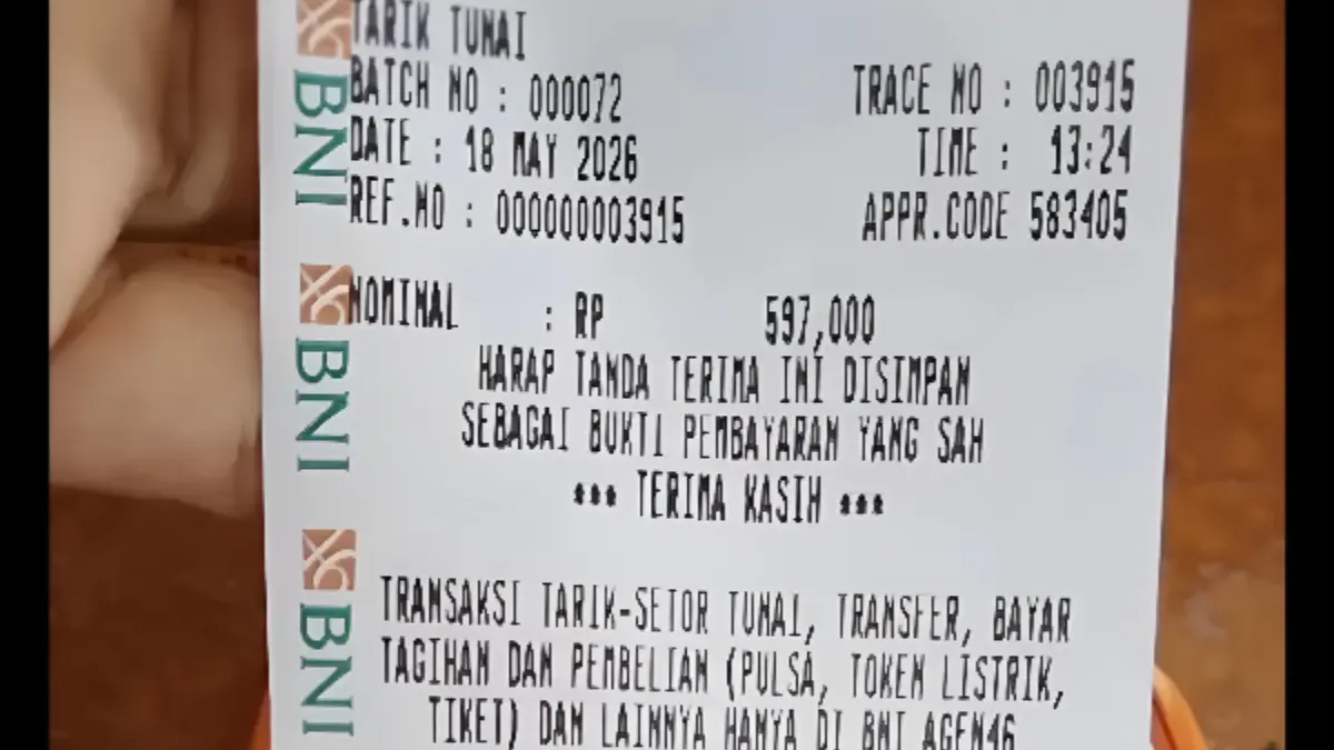 Bukti pencairan bansos BPNT tahap kedua di KKS Bank BNI. (Foto: YouTube/Arfan Saputra Channel)