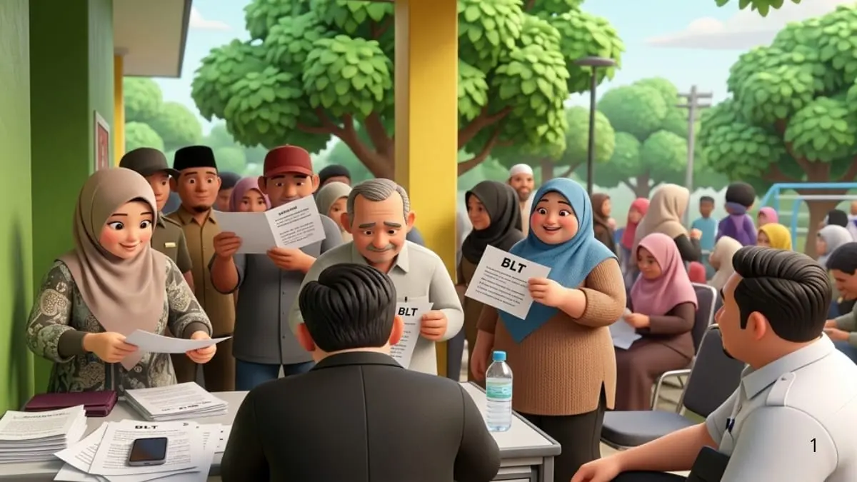 Ilustrasi antusiasme masyarakat penerima bansos pemerintah (Foto: dinsos.bekasikota.go.id/, diolah dengan Gemini AI)
