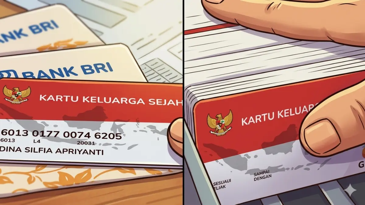 Ilustrasi kartu bansos merah putih milik KPM. (Foto: Youtube Kemensos RI/Diolah dengan Gemini AI)