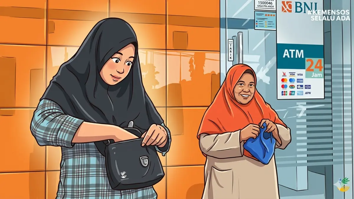 Ilustrasi KPM bansos penerima KKS Bank BNI. (Foto: YouTube Kemensos RI/Diolah oleh Gemini AI)