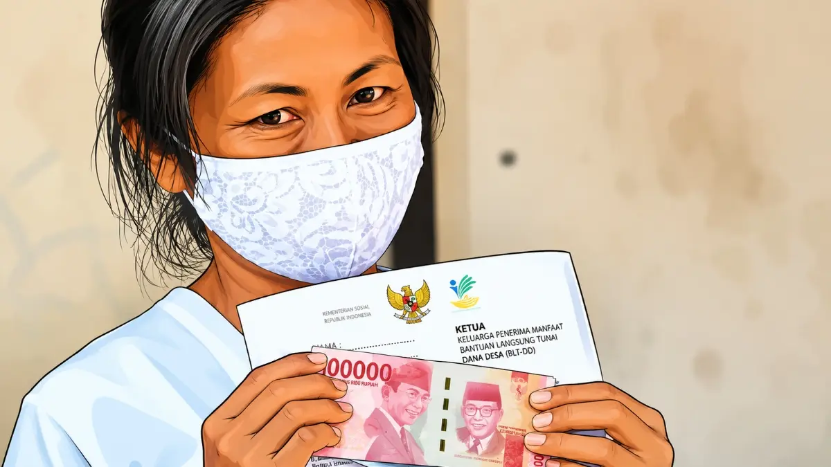 Ilustrasi KPM mencairkan bansos. (Foto: Instagram @kemensosri/diolah oleh Gemini AI)