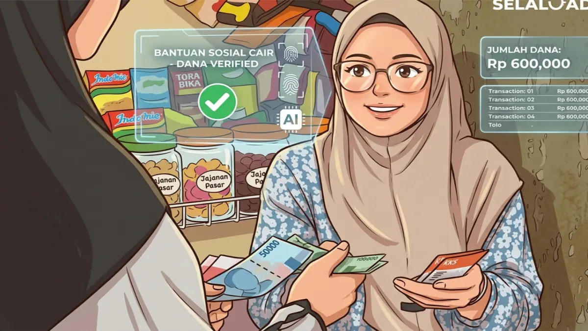 Ilustrasi pencairan bansos uang tunai ke tangan KPM (Foto: YouTube Kemensos RI, diolah oleh Gemini AI)