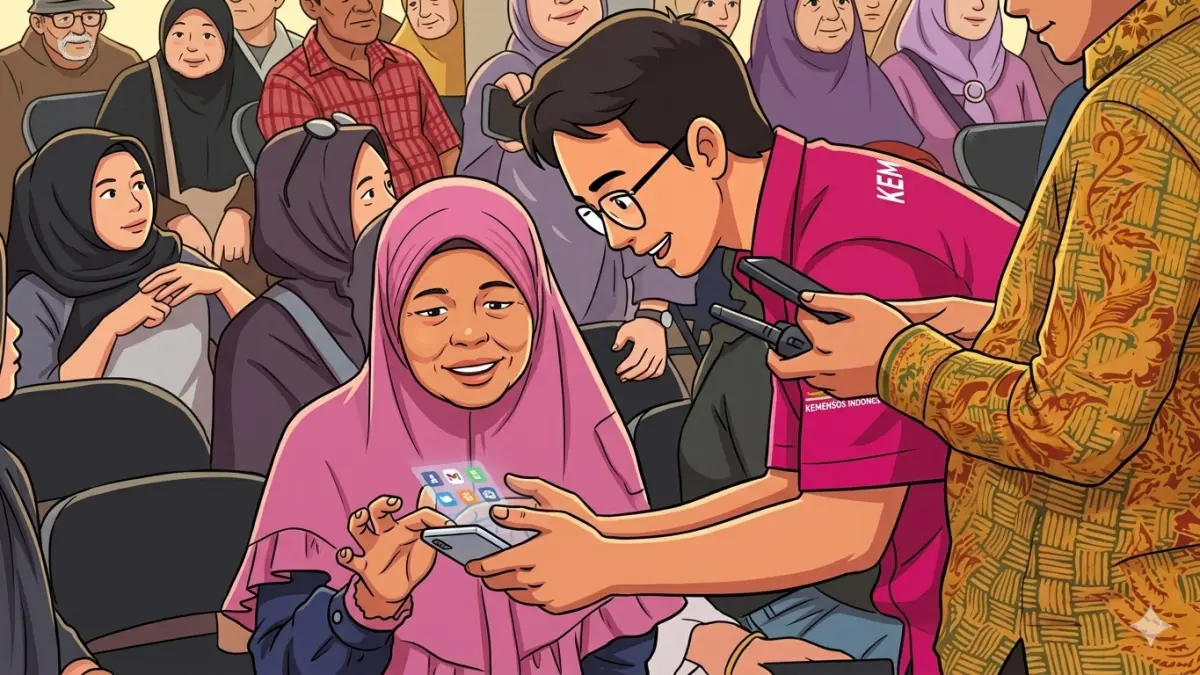 Ilustrasi pencarian bansos KPM dibantu pendamping sosial. (Foto: Instagram @kemensosri diolah oleh Gemini AI