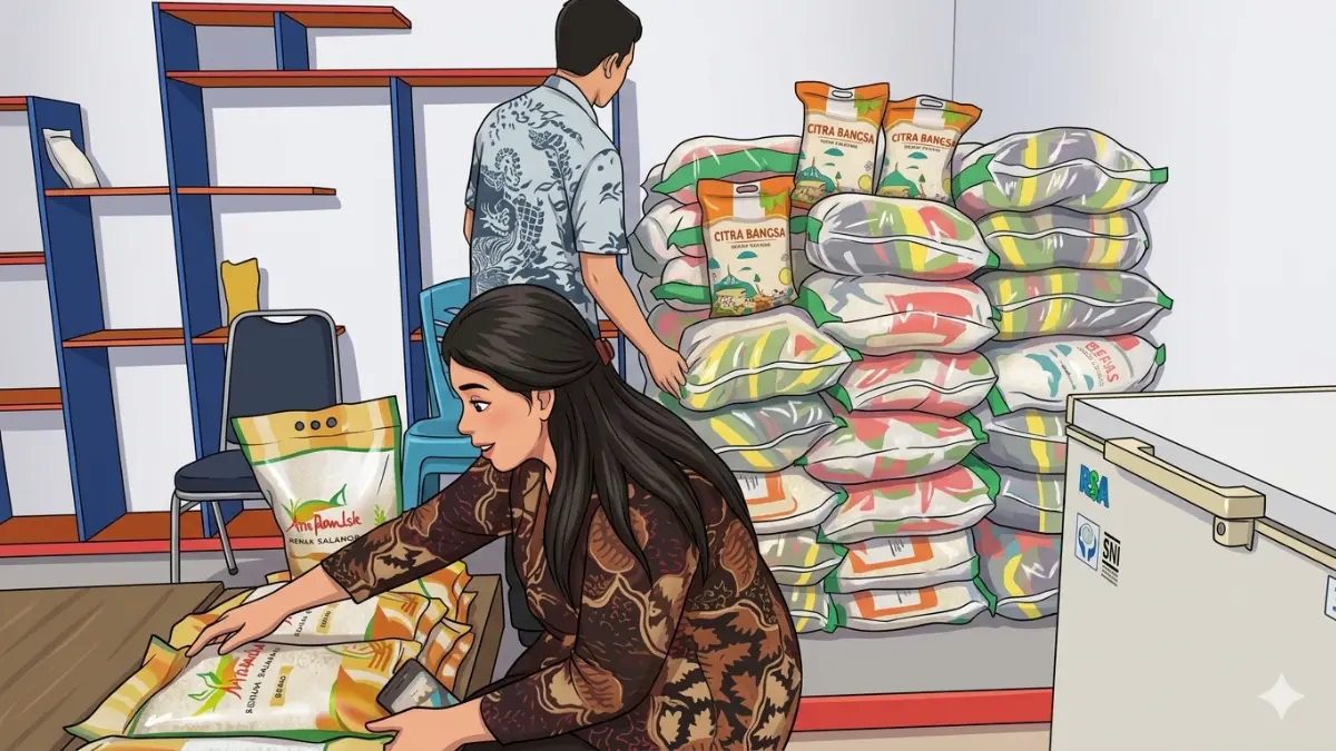 Ilustrasi penyaluran bansos beras. (Foto: bulog.co.id/Diolah dengan Gemini AI)