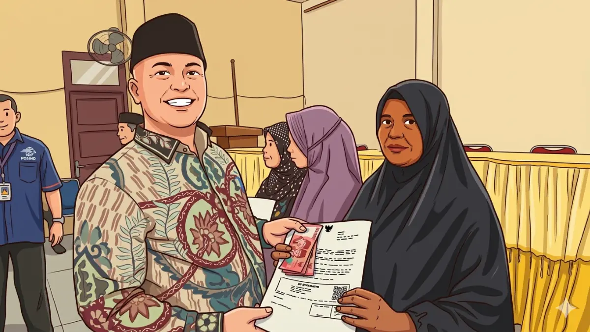 Ilustrasi penyaluran bansos BPNT Rp600.000 kepada KPM. (Foto: kemensos.go.id, diolah dengan Gemini AI)