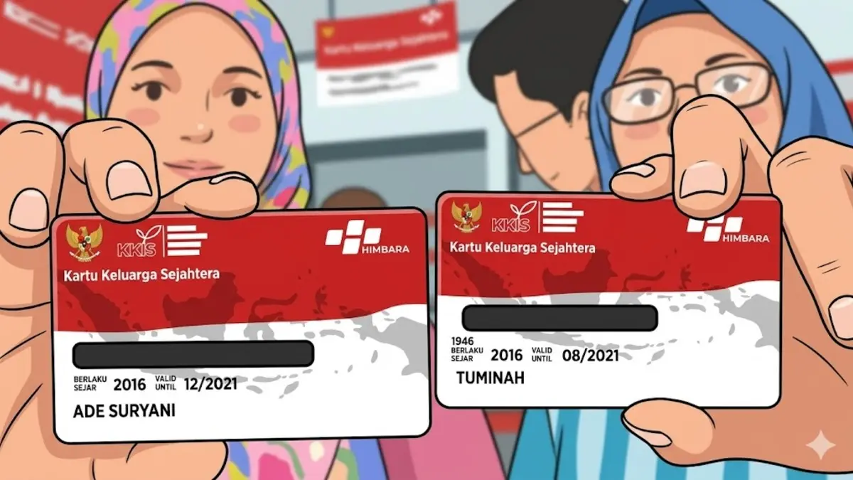 KPM bansos memegang KKS. (Foto: desasawahan.gunungkidulkab.go.id diolah dengan Gemini AI)