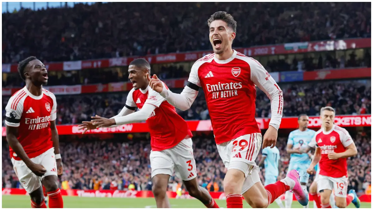 Selebrasi pemain Arsenal usai menjebol gawang Burnley di Emirates Stadium.