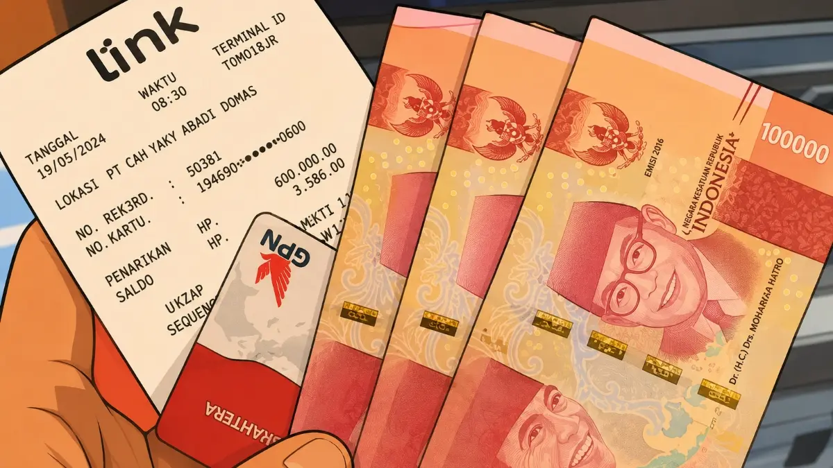 Ilustrasi struk penarikan dana bansos. (Foto: YouTube Info Bansos/diolah oleh Gemini AI)