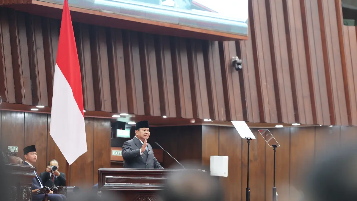 Presiden Republik Indonesia Prabowo Subianto menyampaikan pidato pada Rapat Paripurna di Gedung DPR RI, Jakarta, Rabu, 20 Mei 2026. (Dok. Badan Komunikasi Pemerintah/Bakom RI)