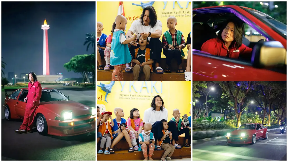Aktor Sung Kang saat berkunjung ke kawasan Monas, Jakarta, dalam rangkaian kunjungannya di Indonesia dan ketika Charity. (Foto : Instagram @larry_chen_foto dan @theelite_id)