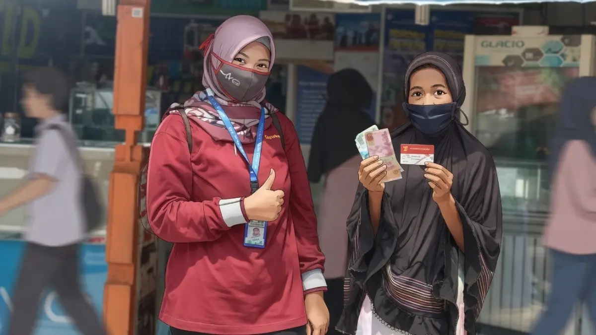 Ilustrasi KPM mencairkan bansos. (Foto: Instagram @pkhbatanghari_jambi/diolah oleh Gemini AI)