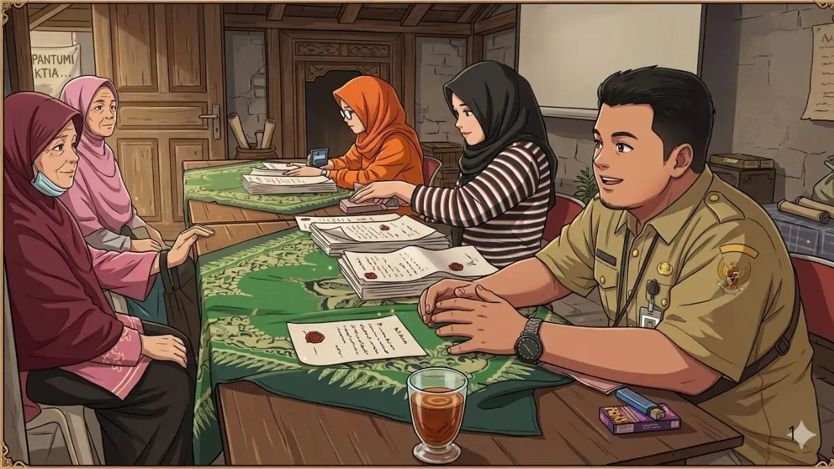 Ilustrasi pelayanan penyaluran bansos (Foto: kalibareng.desa.id/Diolah dengan Gemini AI)