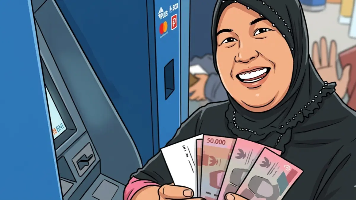 Ilustrasi pencairan bansos KPM. (YouTube Kemensos RI/Diolah oleh Gemini AI)