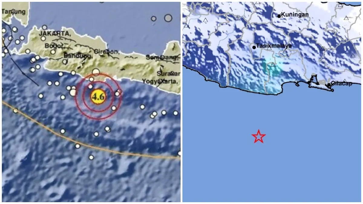Peta gempa bumi tektonik yang mengguncang wilayah Kabupaten Pangandaran.