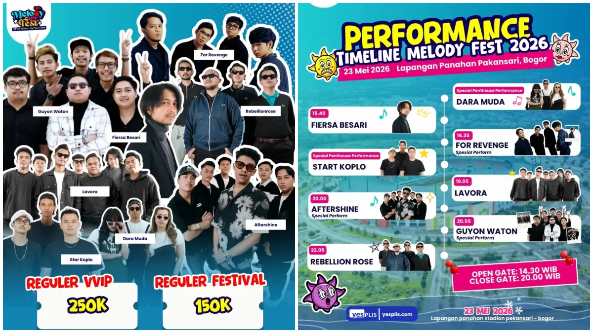 Poster line up dan jadwal penampilan Melody Fest 2026 yang akan digelar di Stadion Pakansari, Bogor. (Foto : Instagram @melodyfestival.official)