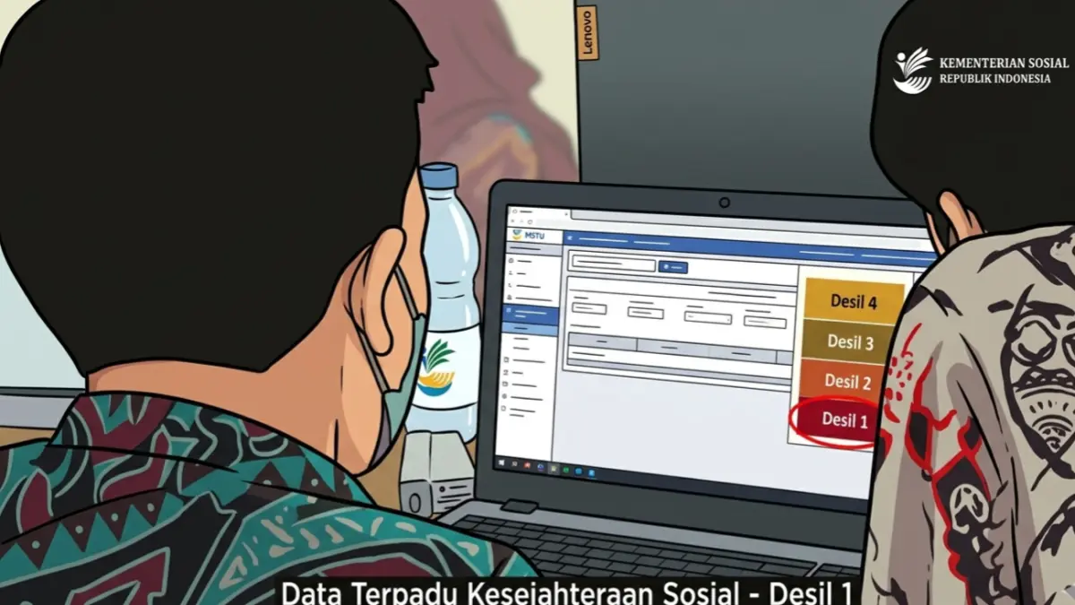 Ilustrasi pengecekan desil bansos. (Foto: YouTube Kemensos RI/Diolah oleh Gemini AI)