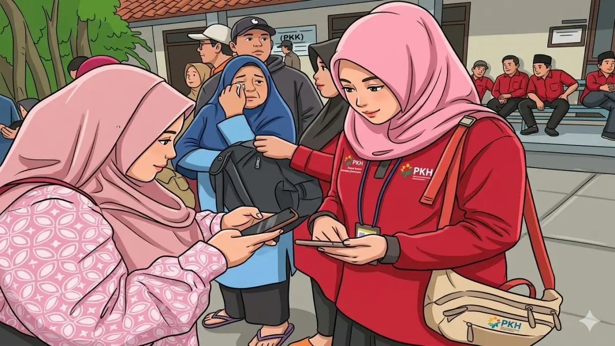 Ilustrasi pengecekan saldo KPM oleh petugas. (Foto: Instagram @kemensosri/Diolah oleh Gemini AI)