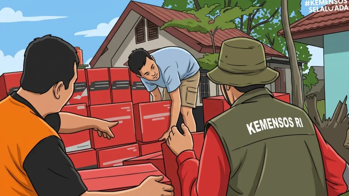 Ilustrasi penyaluran bantuan pangan untuk KPM bansos. (Foto: YouTube Kemensos RI/Diolah oleh Gemini AI)