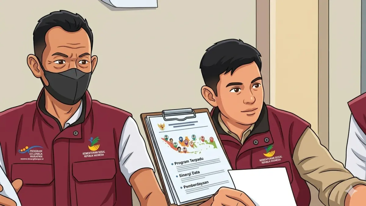 Ilustrasi petugas mencairkan bantuan KPM yang tarik saldo bansos. (Foto: Instagram @kemensosri/Diolah oleh Gemini AI)