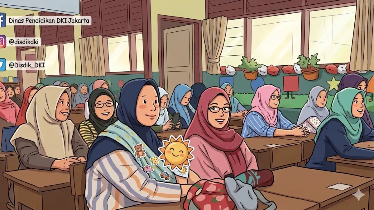 Ilustrasi antrian KPM yang akan mencarikan bansos BPNT. Foto: Youtube Dinas Pendidikan Provinsi DKI Jakarta Official/Diolah dengan Gemini AI
