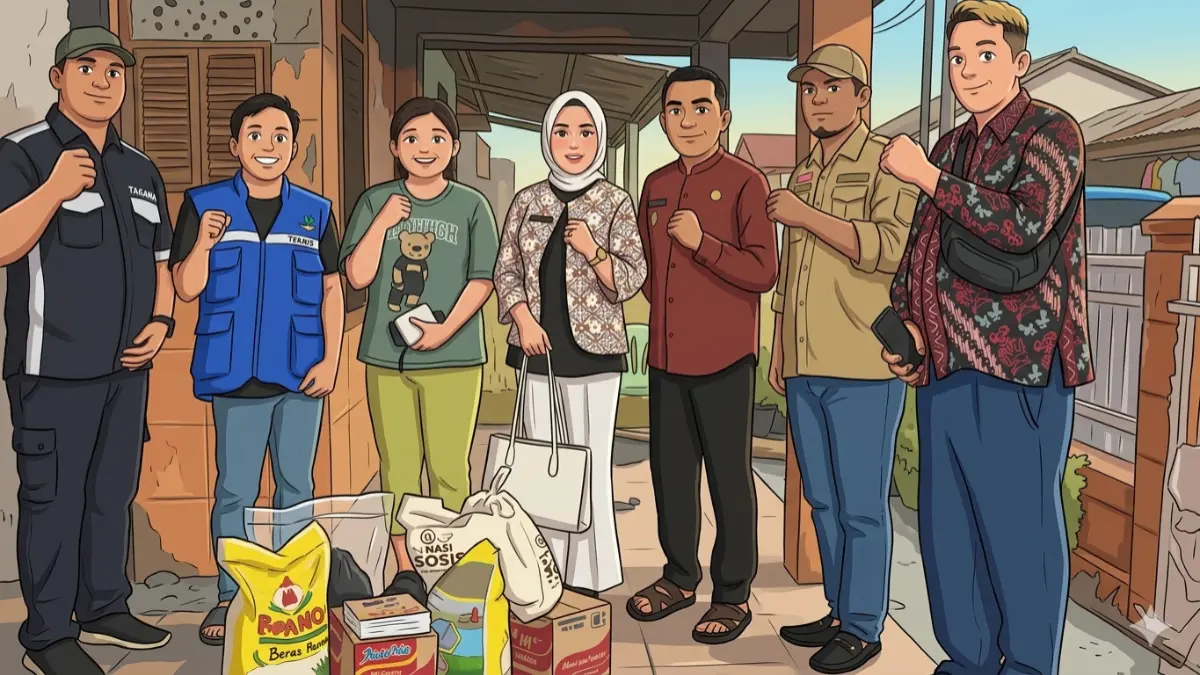 Ilustrasi KPM PKH BPNT yang menerima bansos pangan. Foto: Instagram @dinsos_banyuasin/Diolah dengan Gemini AI