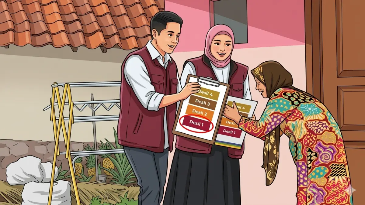 Ilustrasi kunjungan petugas ke rumah KPM bansos. (Foto: Youtube Kemensos RI/diolah oleh AI)