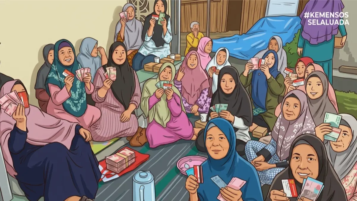 Ilustrasi pencairan bansos massal. (Foto: YouTube Kemensos RI/Diolah oleh Gemini AI)
