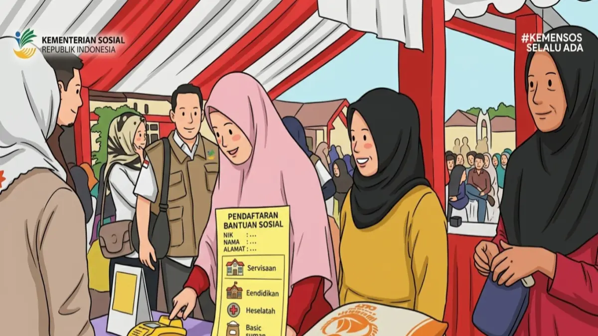 Ilustrasi pengambilan pencairan bansos PKH BPNT oleh KPM. Foto: YouTube Kemensos RI/Diolah oleh Gemini AI

