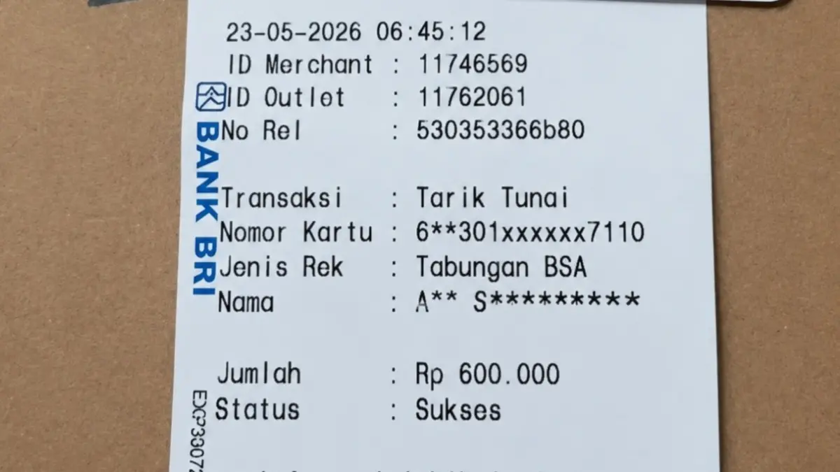 Ilustrasi struk penarikan BPNT. (Foto: YouTube Arfan Saputra Channel)