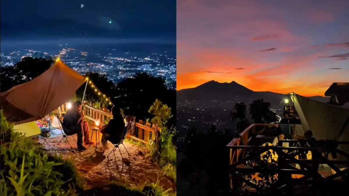 Suasana malam dan pemandangan matahari tenggelam di Bukit Cirimpak Camping Ground (instagram Bukit Cirimpak Camping Ground)