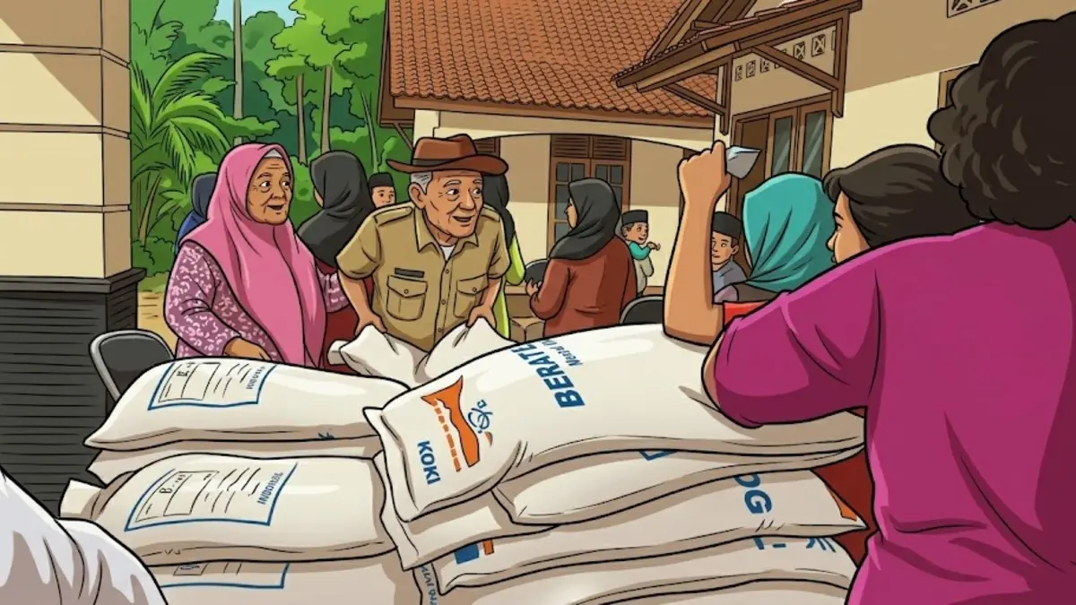 Ilustrasi KPM PKH BPNT pengambilan bansos beras. Foto: timbulharjo.bantulkab.go.id/diolah dengan Gemini AI