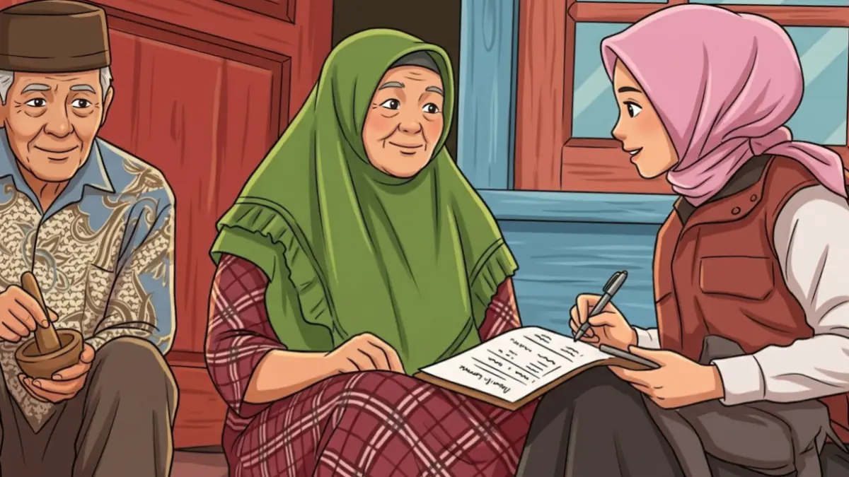Ilustrasi pendataan bansos oleh pendampingan sosial. (Foto: Youtube Kemensos RI/Diolah oleh Gemini AI)