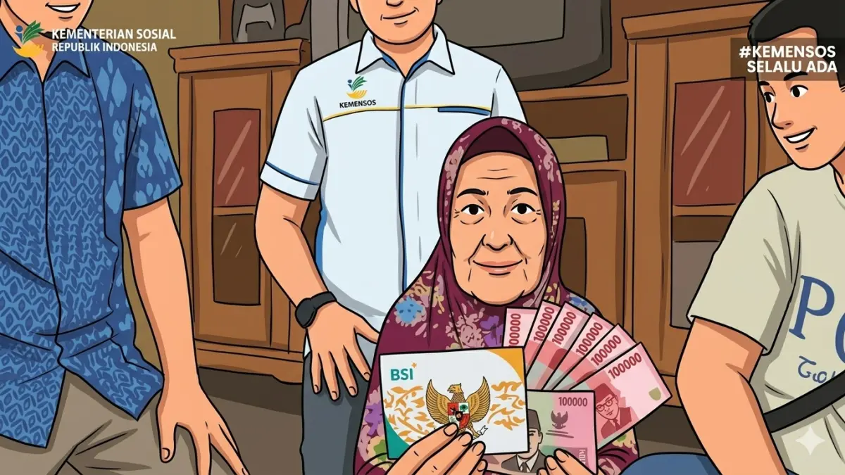 Ilustrasi KPM menerima pencairan bansos. (Foto: Youtube Kemensos RI/Diolah oleh Gemini AI)