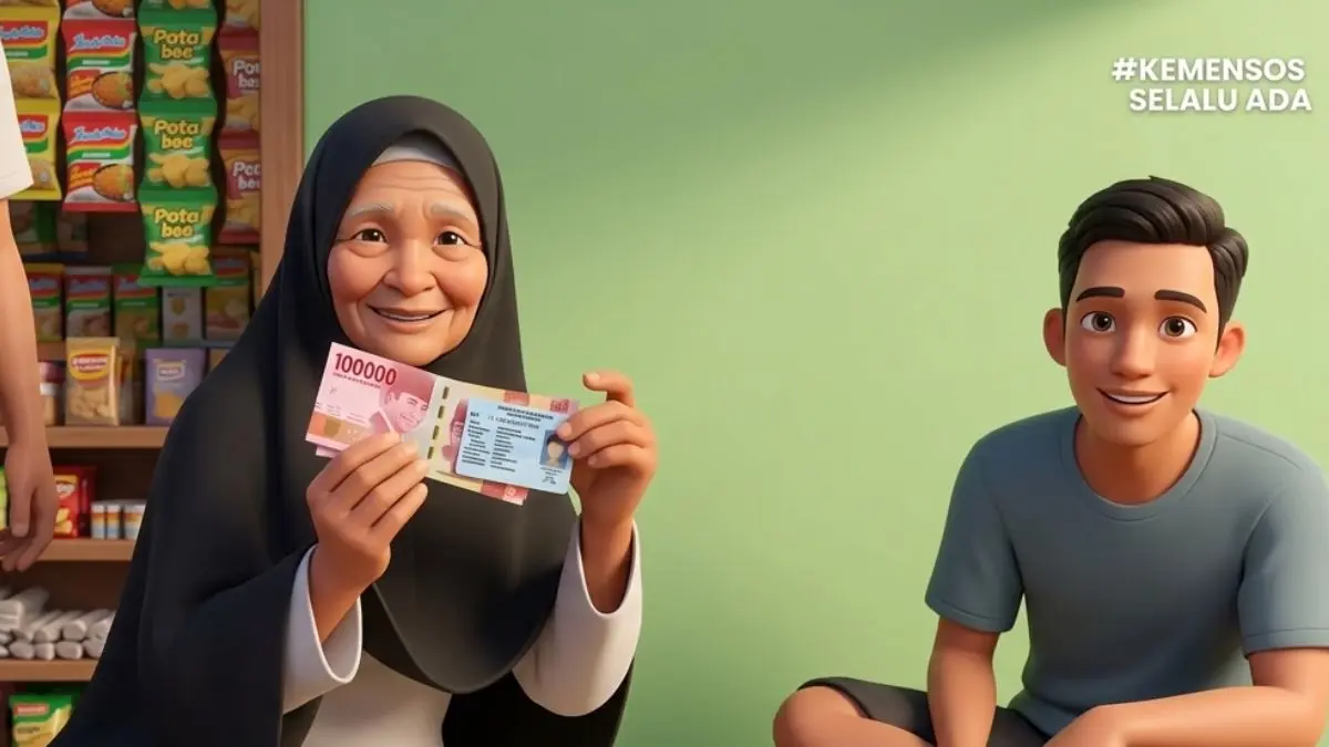 Ilustrasi Pencairan Bantuan Sosial oleh KPM. (Foto:  YouTube Kemensos Ri/diolah oleh Gemini AI)
