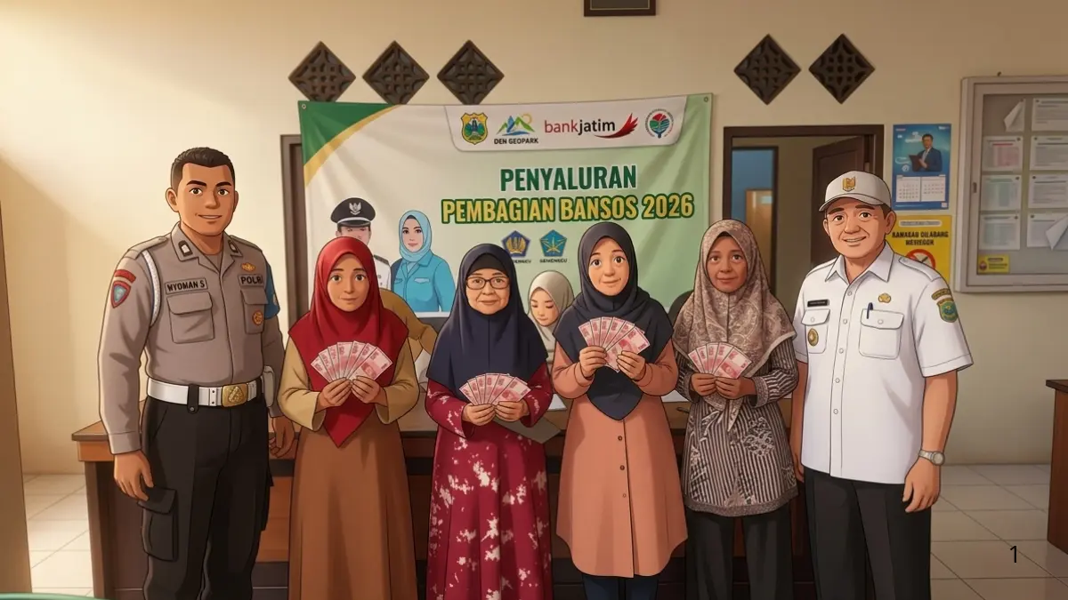 Ilustrasi penggelontoran dana bansos kepada KPM (Foto: wonosari-bws.desa.id/Diolah dengan Gemini AI)